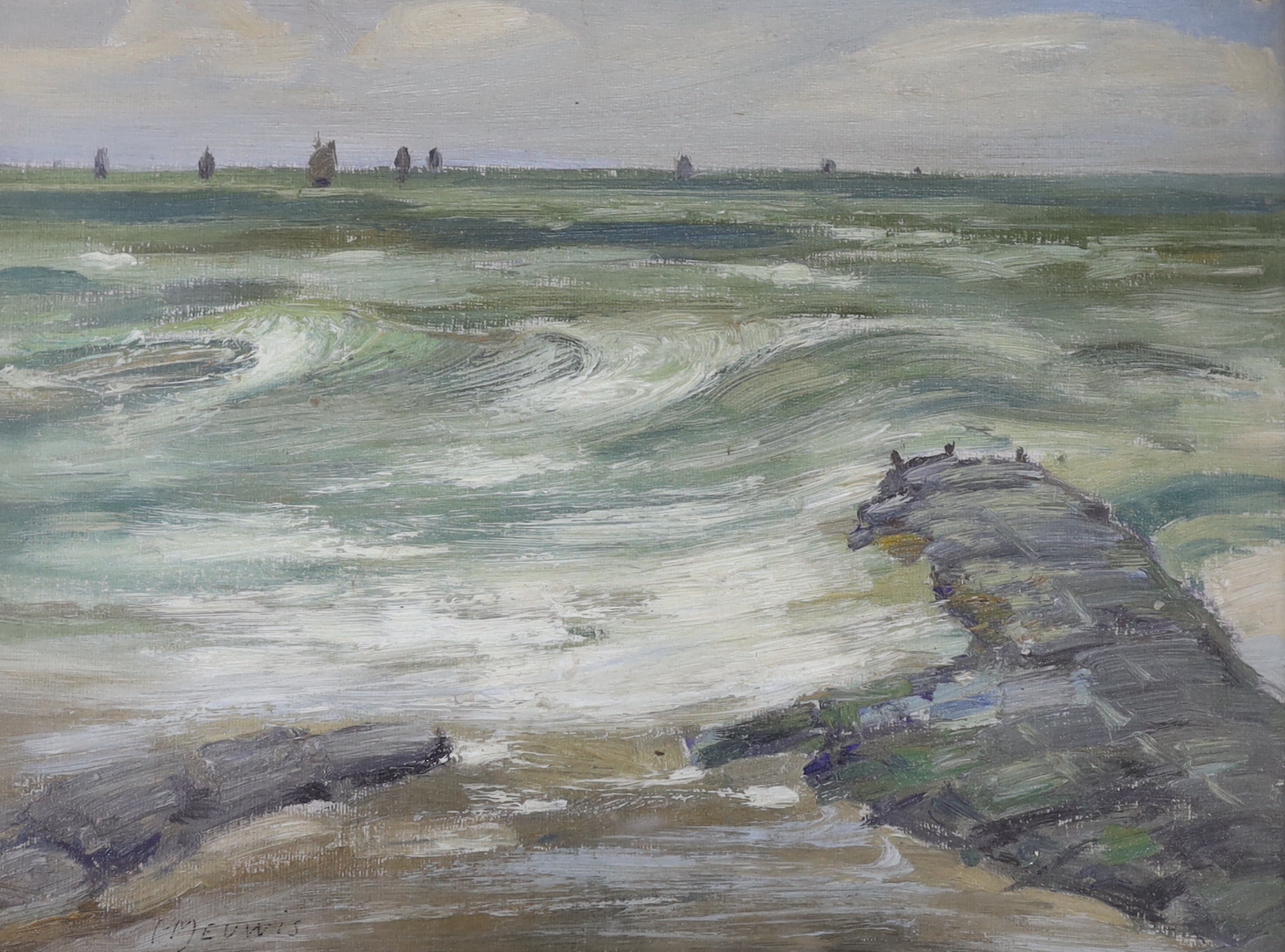 Henri Meuwis (Belgian, 1870-1935), oil on board, Coastal scene, signed 23 x 32cm